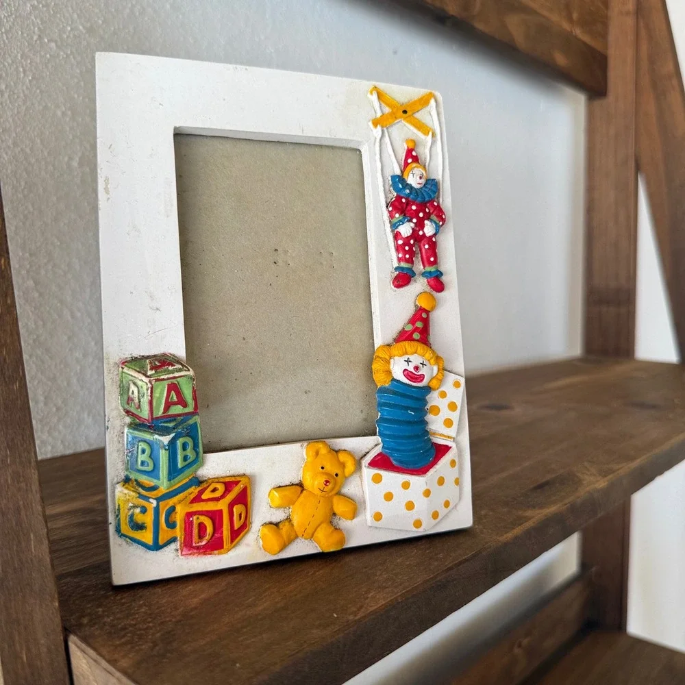 Vintage 1990 Alberte Price Clown Teddy Bear Toy Theme 3D Photo Frame White